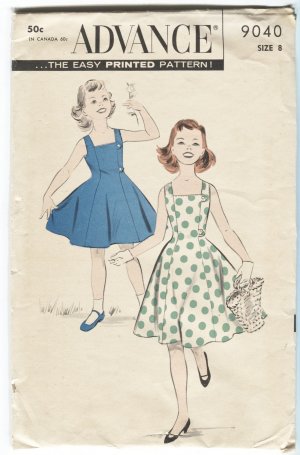 1950's Advance Sleeveless Dress Pattern 9040 Uncut Young Girls Size 8 Sundress