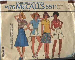 McCalls Pattern 5511 Size 12 Misses 1977 Top and Culottes Shorts Tennis Golf Sports