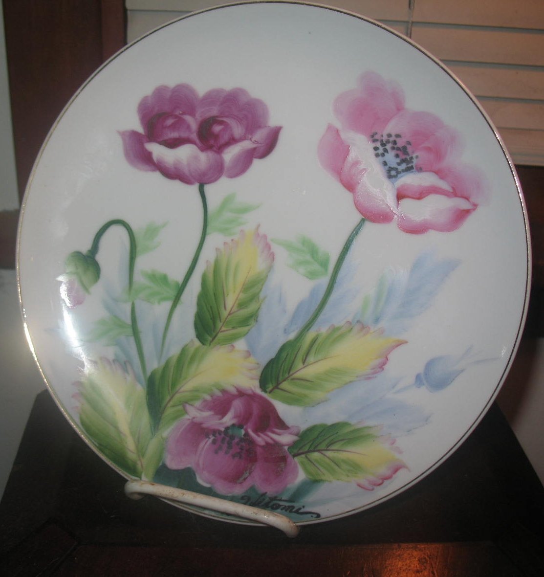 Lovely Decorative China Plate Purple Pink Flowers Hand Painted and