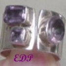 Sterling Modernist Amethyst Wide Band Ring 3 Gemstones