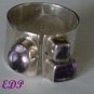 Sterling Modernist Amethyst Wide Band Ring 3 Gemstones