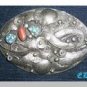 Native American Sterling Coral Turquoise Belt Buckle