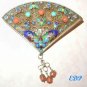Chinese Enamel FAN Pin Filigree Butterfly Gemstones