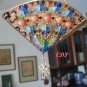 Chinese Enamel FAN Pin Filigree Coral Butterfly Gems
