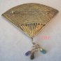 Chinese Enamel FAN Pin Filigree Coral Butterfly Gems