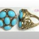 Victorian Brass Persian Blue Turquoise Color Stone Ring