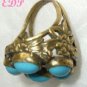 Victorian Brass Persian Blue Turquoise Color Stone Ring