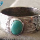 Art Nouveau Deco Sterling and Turquoise Band Ring Etched