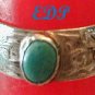 Art Nouveau Deco Sterling and Turquoise Band Ring Etched