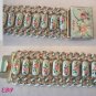 Hand Painted Enamel Roses Link Bracelet Signed WIDE