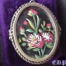 19c Mourning Brooch Pendant Locket Handpainted Flowers
