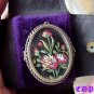 19c Mourning Brooch Pendant Locket Handpainted Flowers