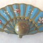 Chinese Enamel FAN Pin Hand Painted Flowers Brooch