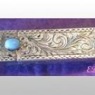Italian Peruzzi Lipstick Case Turquoise Etched ART DECO