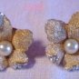 Marcel Boucher Clip Earrings Gold Rhinestones Pearls