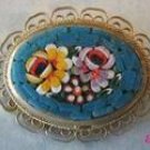 Micro MOSAIC Floral Pin Brooch Italy Flowers Filigree