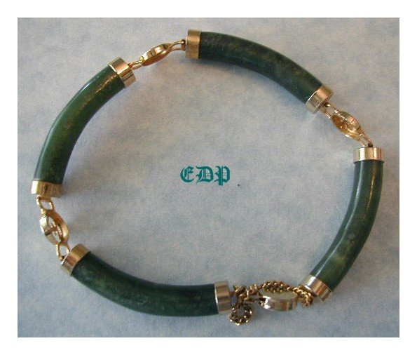 Oriental Asian Chinese Jade Bracelet w/ Safety Chain