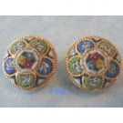 Antique Micro Mosaic Pastel Colors Clip Earrings Italy