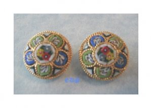 Antique Micro Mosaic Pastel Colors Clip Earrings Italy