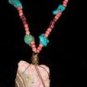 Native American Turquoise Coral Banded Agate Necklace