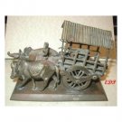 Asian Bronze Oxen Cart Temple Toy Tibet Buddhist Wagon