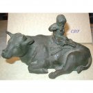 Asian Bronze Ox and Boy with Flute INKWELL Temple Toy