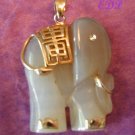 Lavendar Jade Elephant Charm Gold Accents Carved Large