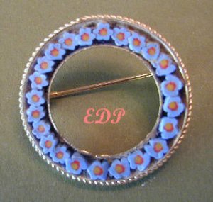 Micro Mosaic Floral Circle Pin Daisies Forget-Me-Nots