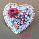 Micro Mosaic Flowers HEART PIN or Brooch Italy Italian