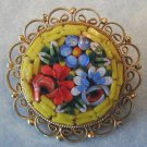 Micro Mosaic Floral Pin Brooch Italy Flowers Filigree