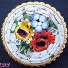 Micro Mosaic Pin Brooch Italy Florals White Flowers