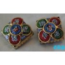 Micro Mosaic Clip Earrings Italy Florals Flowers