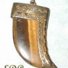 Tigereye Pendant Charm Watch Fob Claw Filigree Art Deco