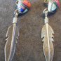Native American Sterling Gem Heart Feather Earrings