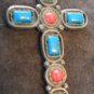 Native American Faux Turquoise and Coral Cross Necklace