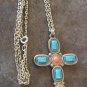Native American Faux Turquoise and Coral Cross Necklace