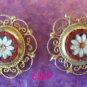 Antique Micro Mosaic Daisy Clip Earrings Forget-me-not