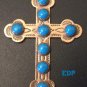Native American Copper Turquoise CROSS Pendant Signed