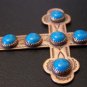 Native American Copper Turquoise CROSS Pendant Signed
