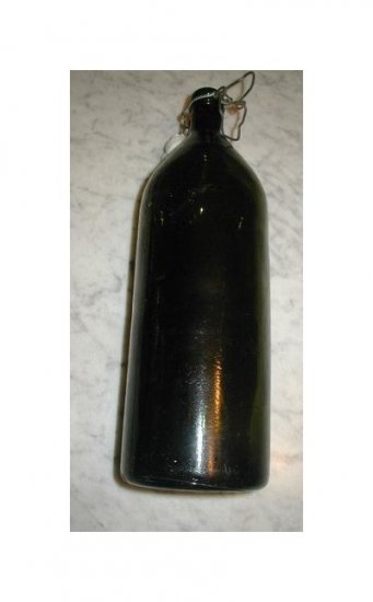 1900s Green Glass 1.5 Liter Bottle Porcelain Top Barware