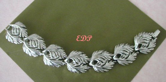 LISNER Chunky Silver Leaf Link Bracelet Signed