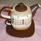4 Pc Pottery Stacking TEA Set Handpainted Browns Hues