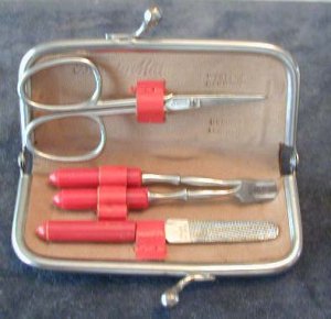 5pc Purse Manicure Set W. Germany Leather Case Scissor