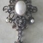 Large Faux Pearl Dangle Brooch Pin Filigree