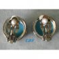 Cinnabar look Turquoise Blue Clip Earrings Raised Details