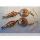 Vintage Enamel Articulated Fish Koi & Snail Earrings