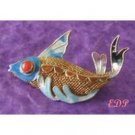 Asian Oriental Koi FISH Brooch Pin Sterling Filigree Enamel