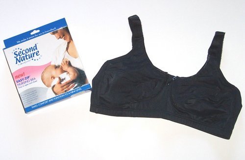SECOND NATURE Black Easy Zip Nursing Bra 38B