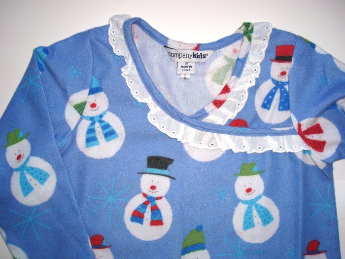COMPANY KIDS Blue Snowman Flannel Nightgown Toddler Girls Size 2/2T