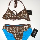 MARIMEKKO by SWEET POTATOES Reversible Brown/Turquoise Halter Bikini Girls 8~10